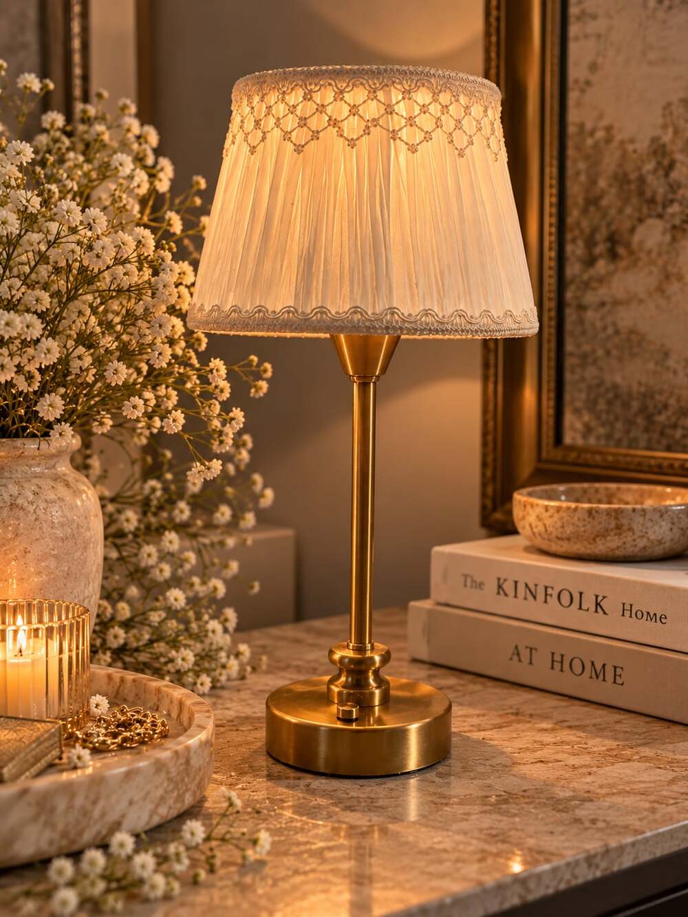 Wireless Lighting Decor Style Elegant Cordless Fabric Table Lamp antique brass